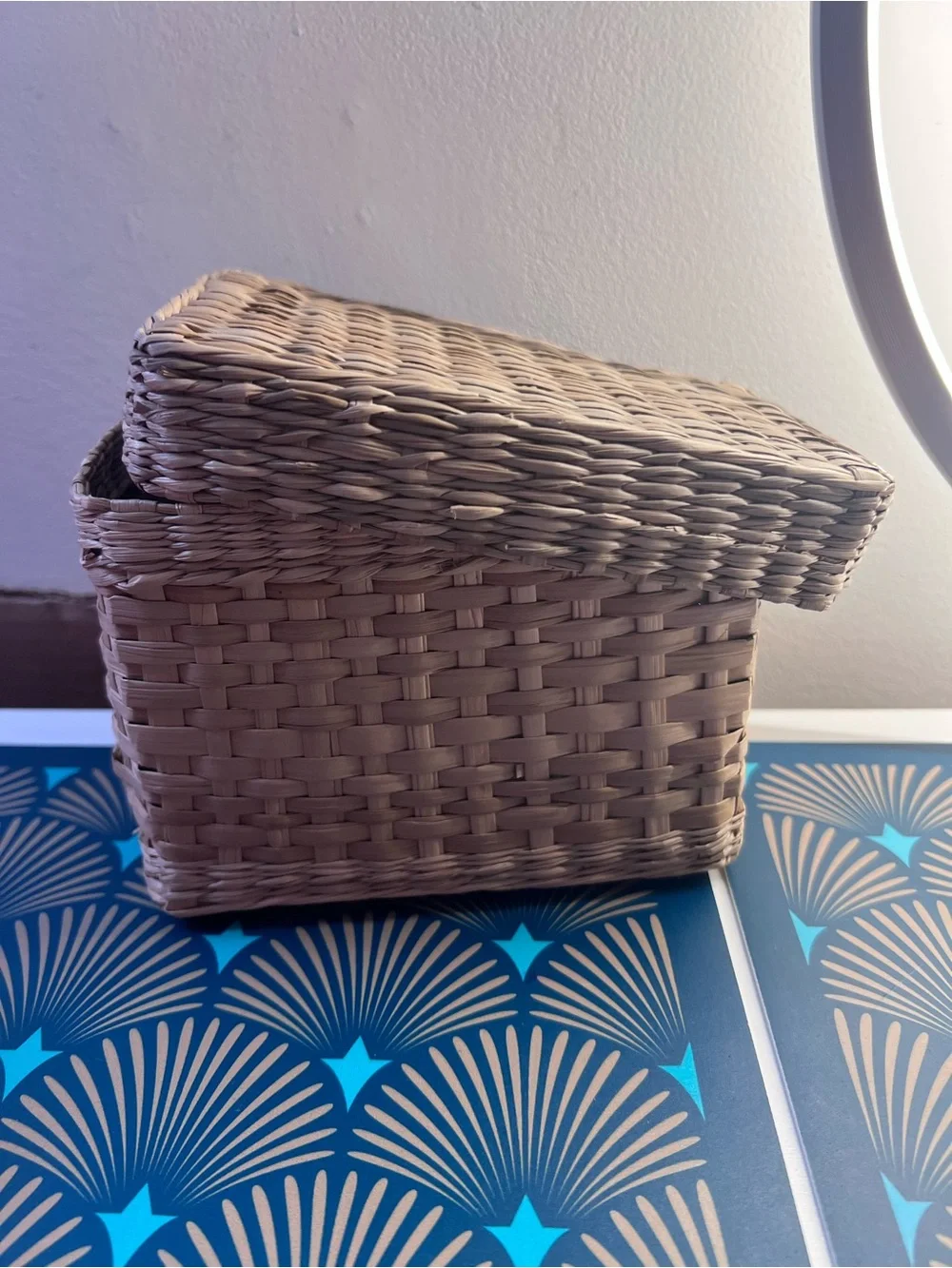 Woven Storage Basket with Lid - Natural Brown